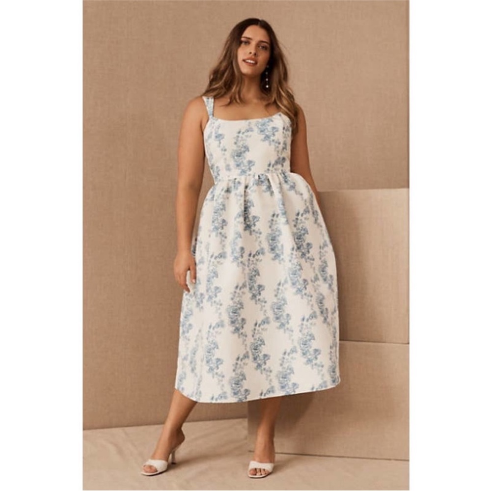 Sachin & Babi Blaine Chinoiserie Taffeta Square-Neck Midi Dress